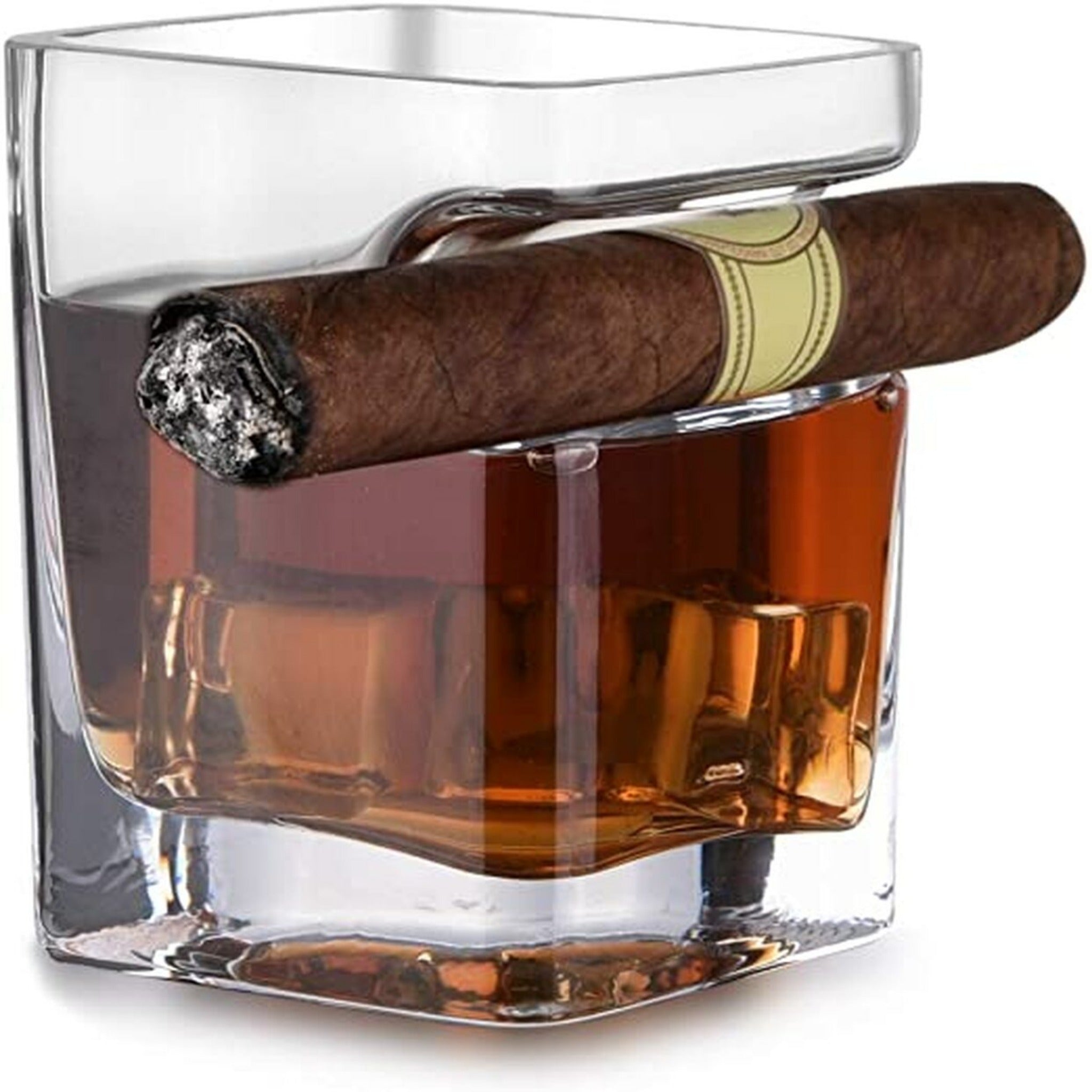 Personalized Cigar Holder Whiskey Glass With Personalized Coaster